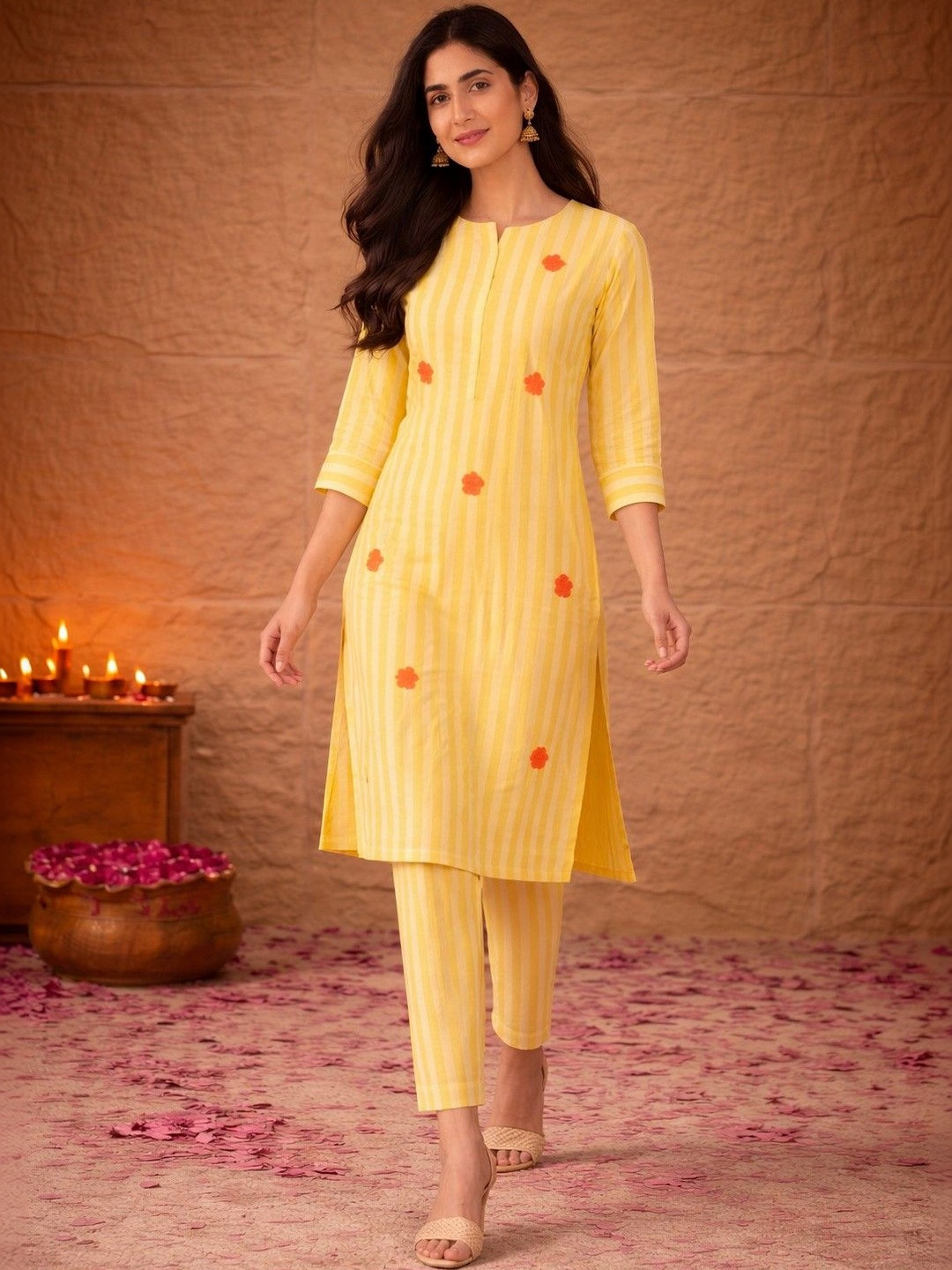 JANOI Women Floral Printed Regular Kurta with Trousers