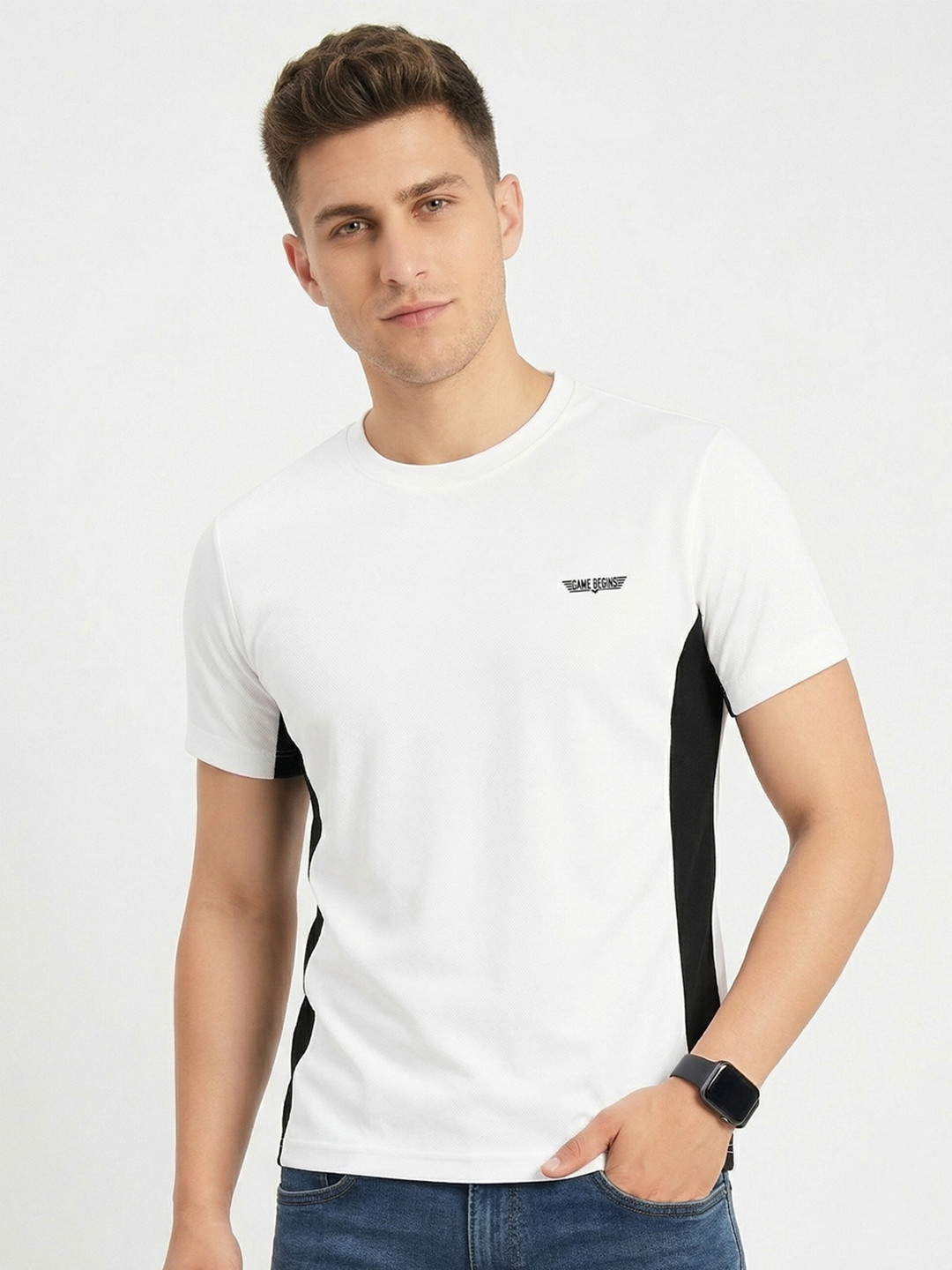 Here&Now X Game Begins Men Brand Logo Colourblocked T-shirt