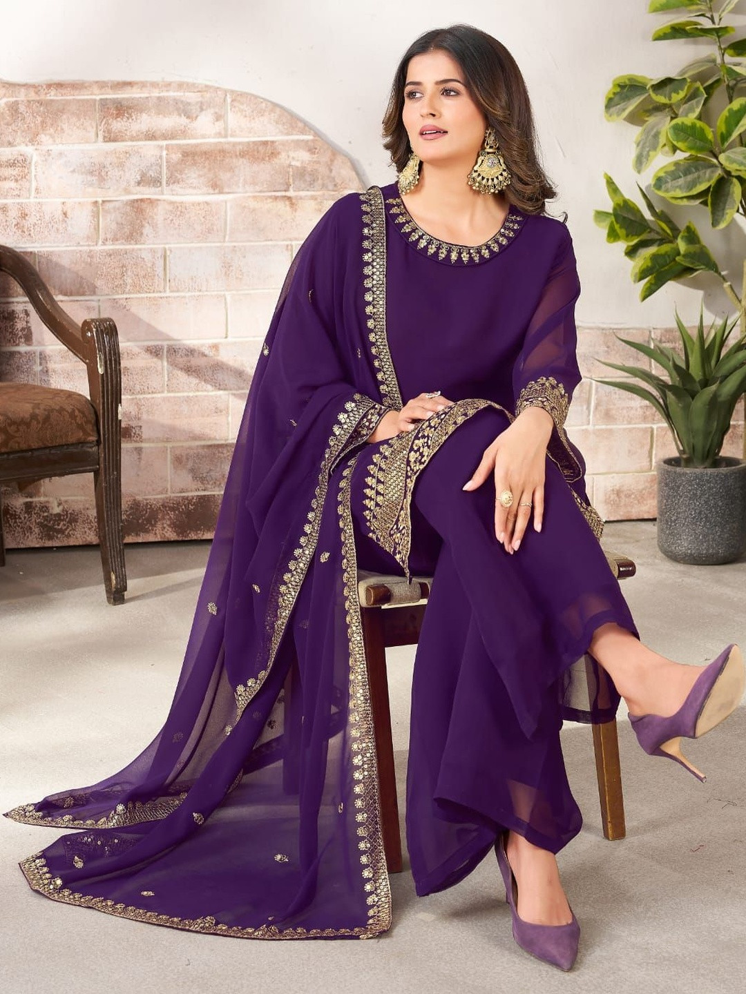 WAZIX Clothing Women Embroidered Regular Sequinned Kurta with Pyjamas & With Dupatta