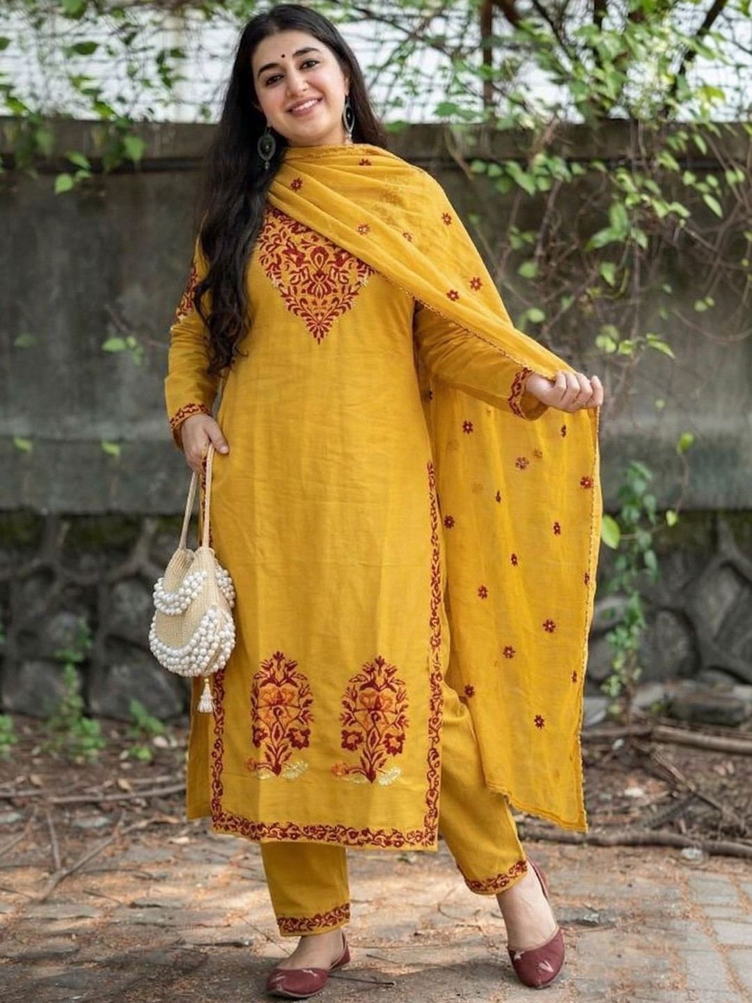 SZN Women Embroidered Regular Kurta with Trousers & With Dupatta