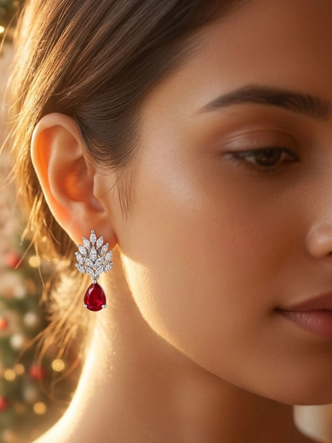 JEWELOPIA Silver-Plated Brass American Diamond Studs