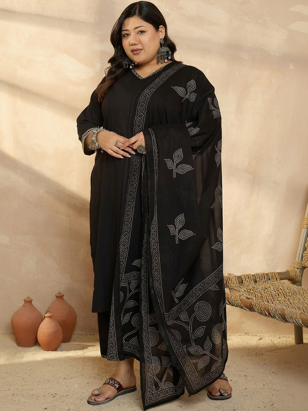 Indo Era Plus Size Ethnic Motifs Regular Kurta with Palazzos & With Dupatta