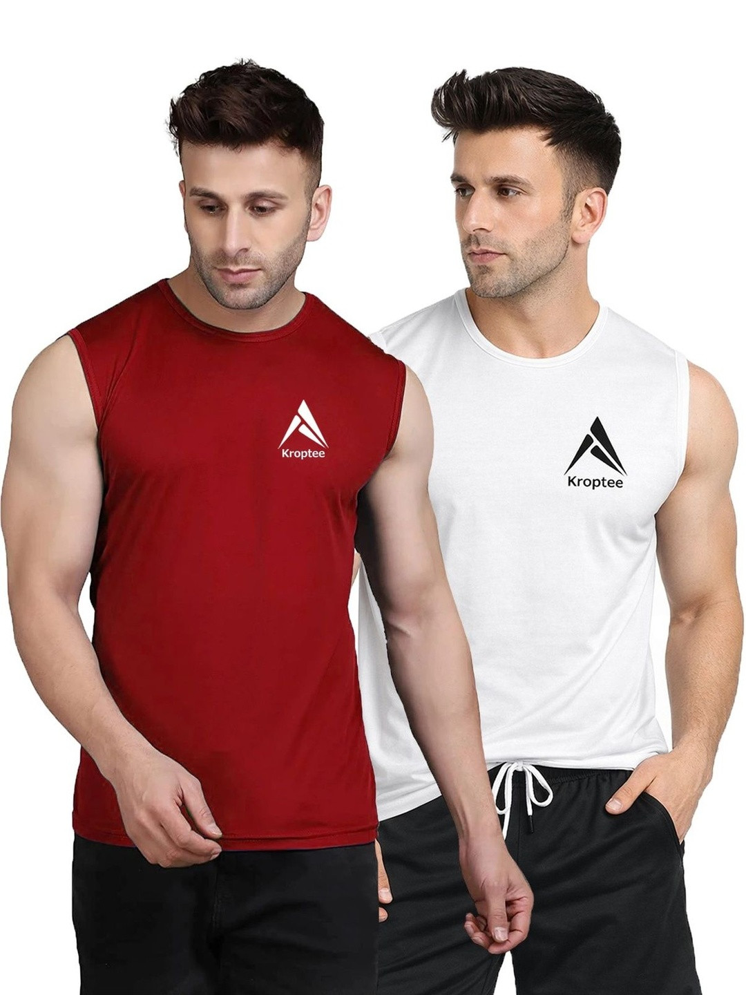 Kroptee Pack of 2 Cotton Blend Gym Vest