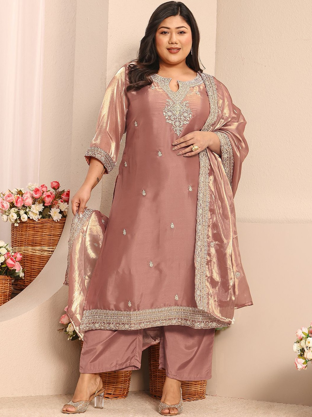 EXTRA LOVE BY LIBAS Plus Size Women Ethnic Motifs Embroidered Kurta Suit Set