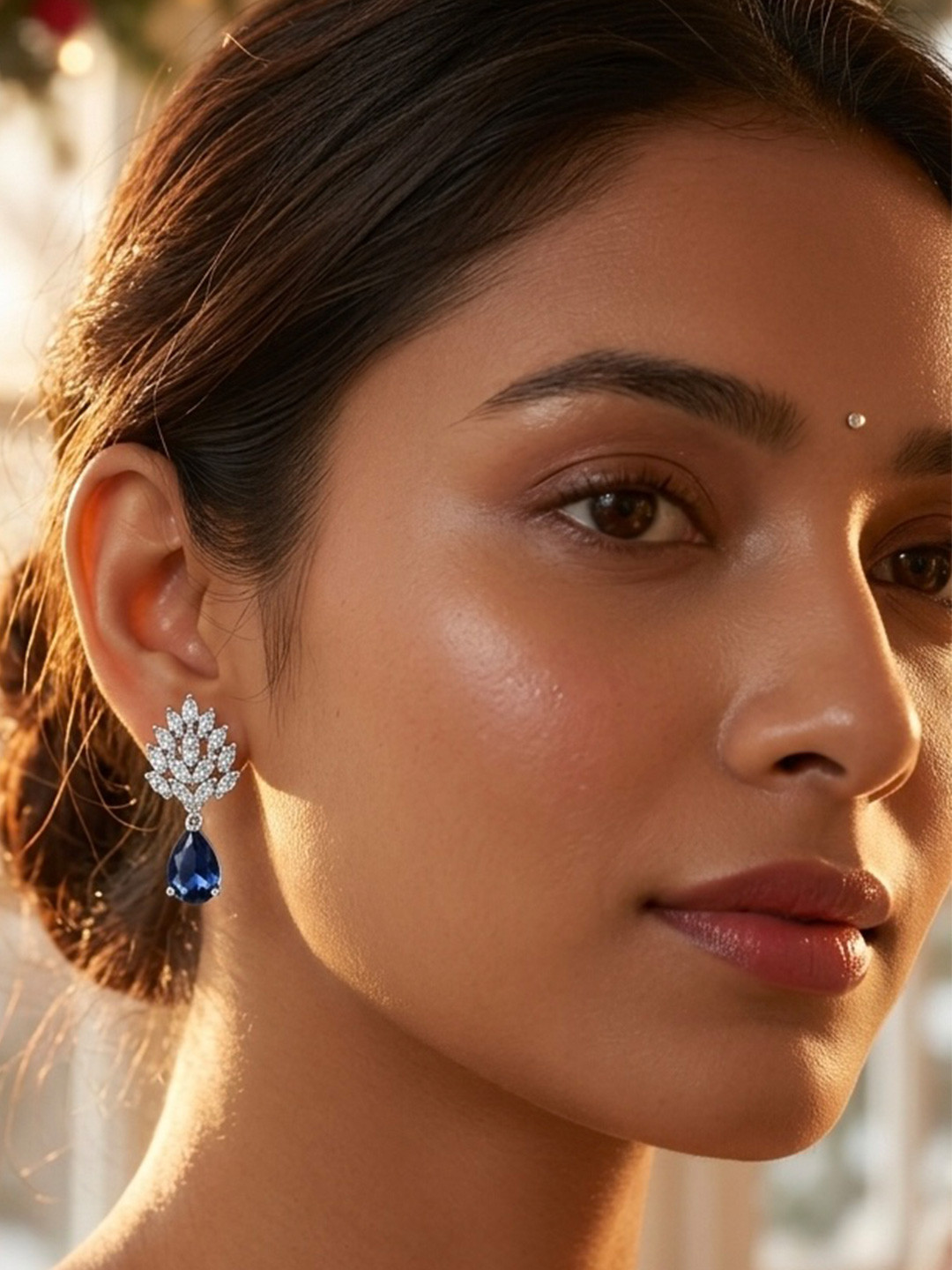 JEWELOPIA Silver-Plated Brass American Diamond Studs