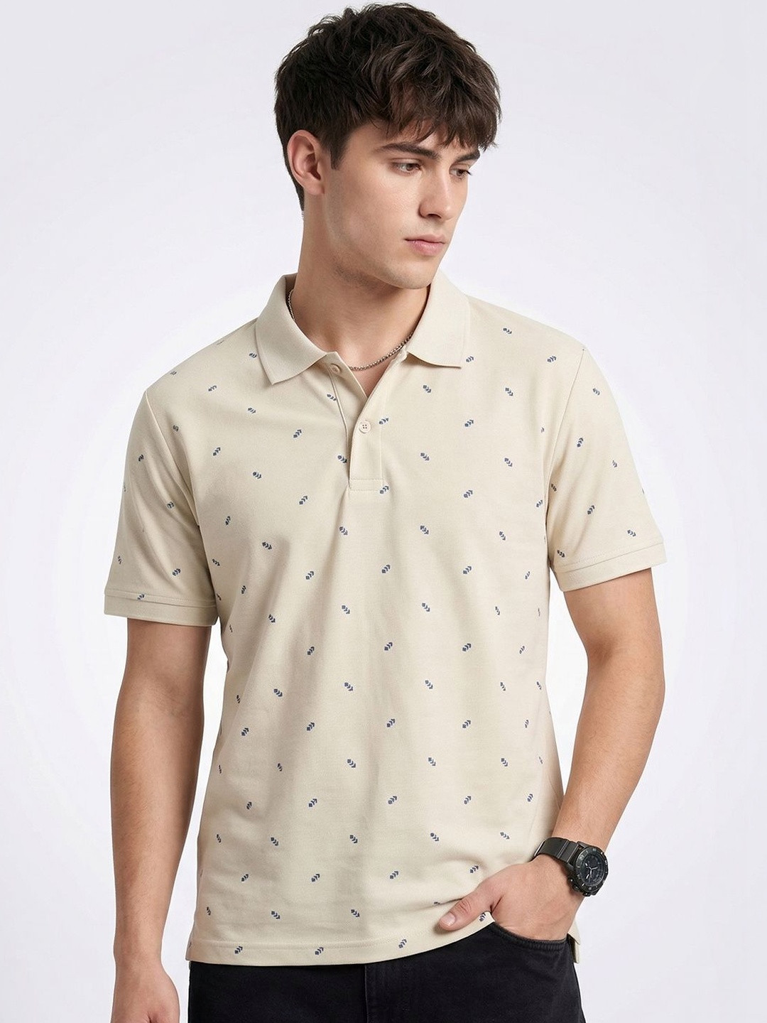 HERE&NOW Men Printed Polo Collar T-shirt