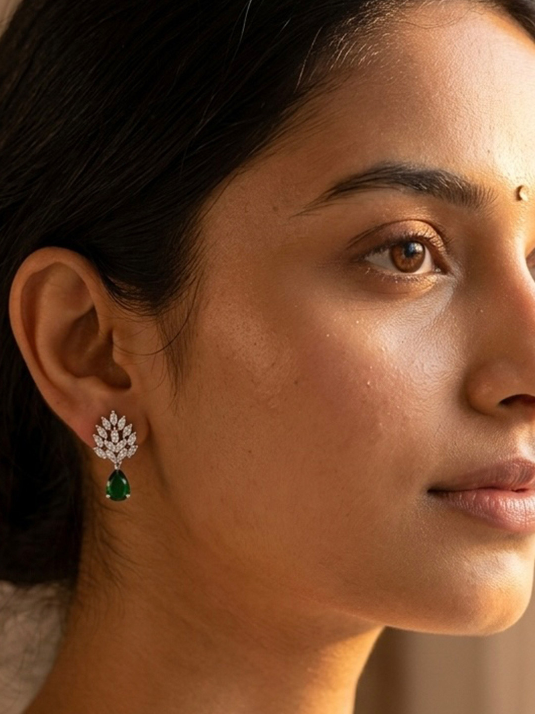 JEWELOPIA Silver-Plated Brass American Diamond Studs