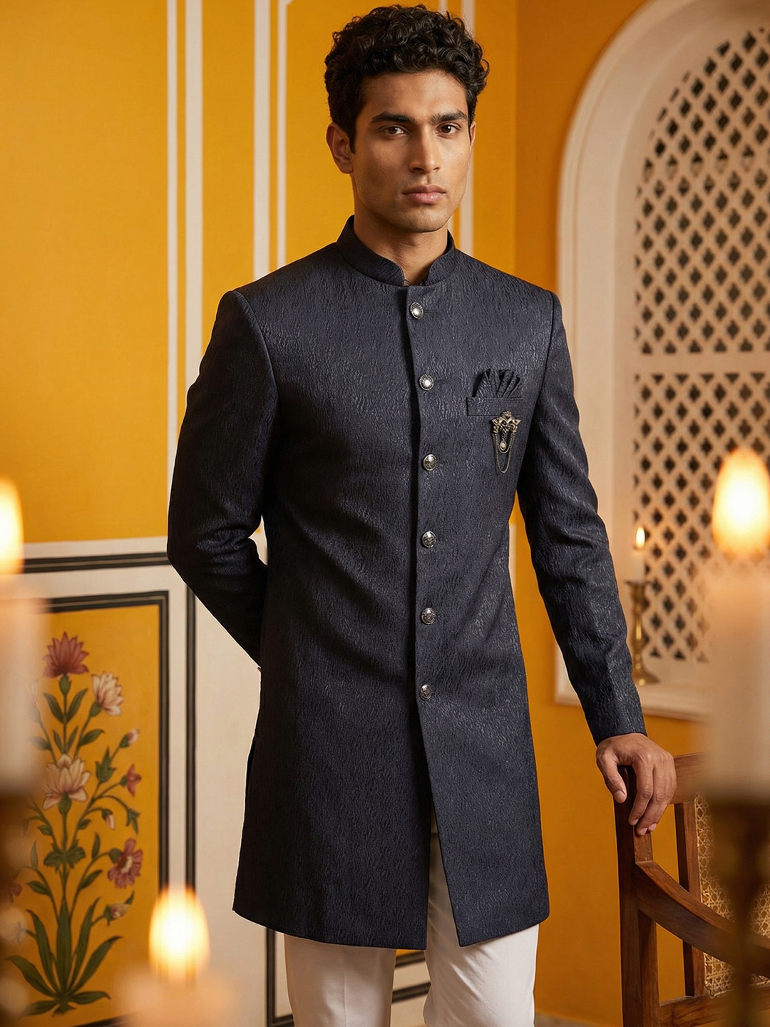 Jompers Embroidered Mandarin Collar Sherwani