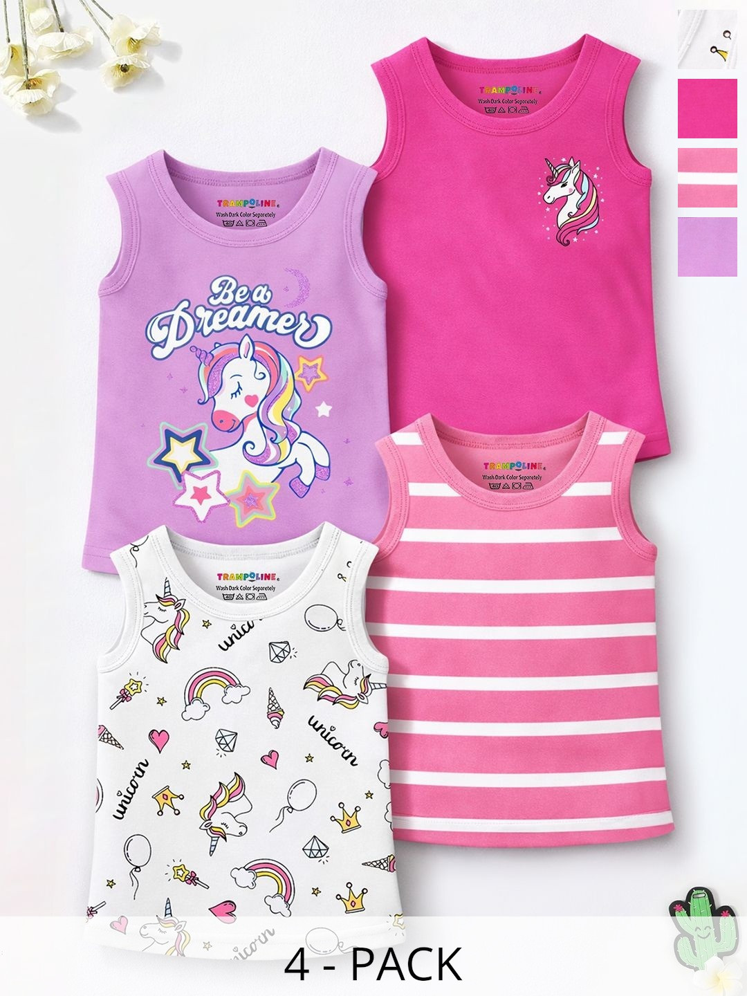 YK X Trampoline Girls Pack Of 4 Printed Sleeveless T-Shirt