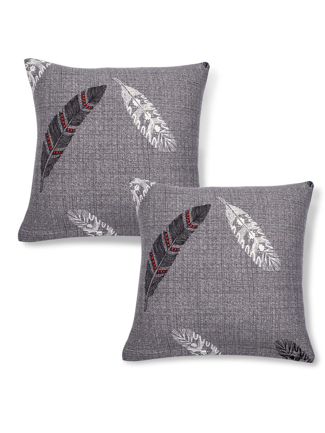 HOKIPO Grey Polyester Blend Stretchable Cushion Cover 16x16, Pack of 2