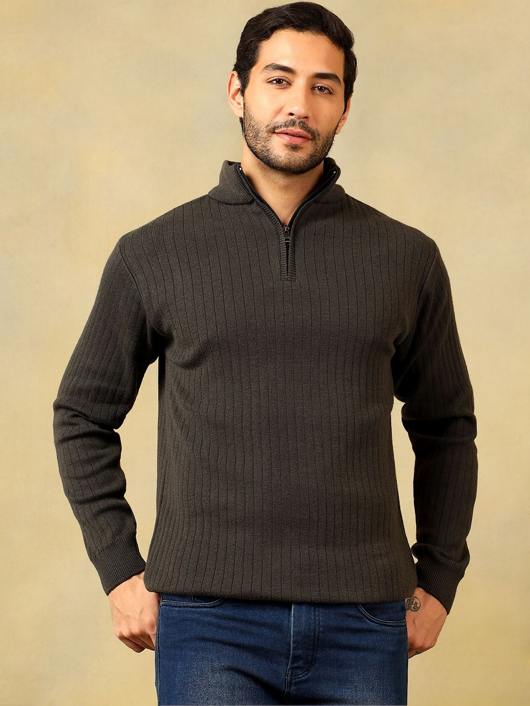 The Roadster Lifestyle Co High Neck Zipper Pullover Sweater