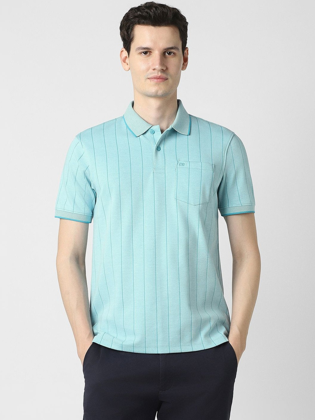 Peter England Casuals Men Striped Polo Collar Pockets T-shirt