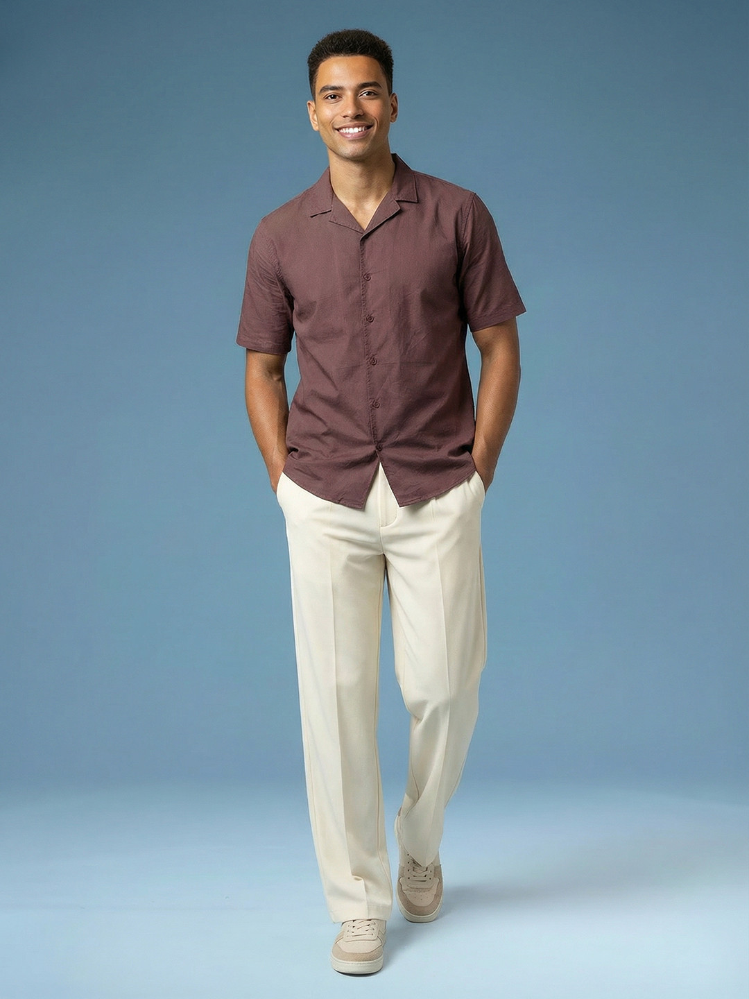 HERE&NOW Cuban Collar Cotton Casual Shirt