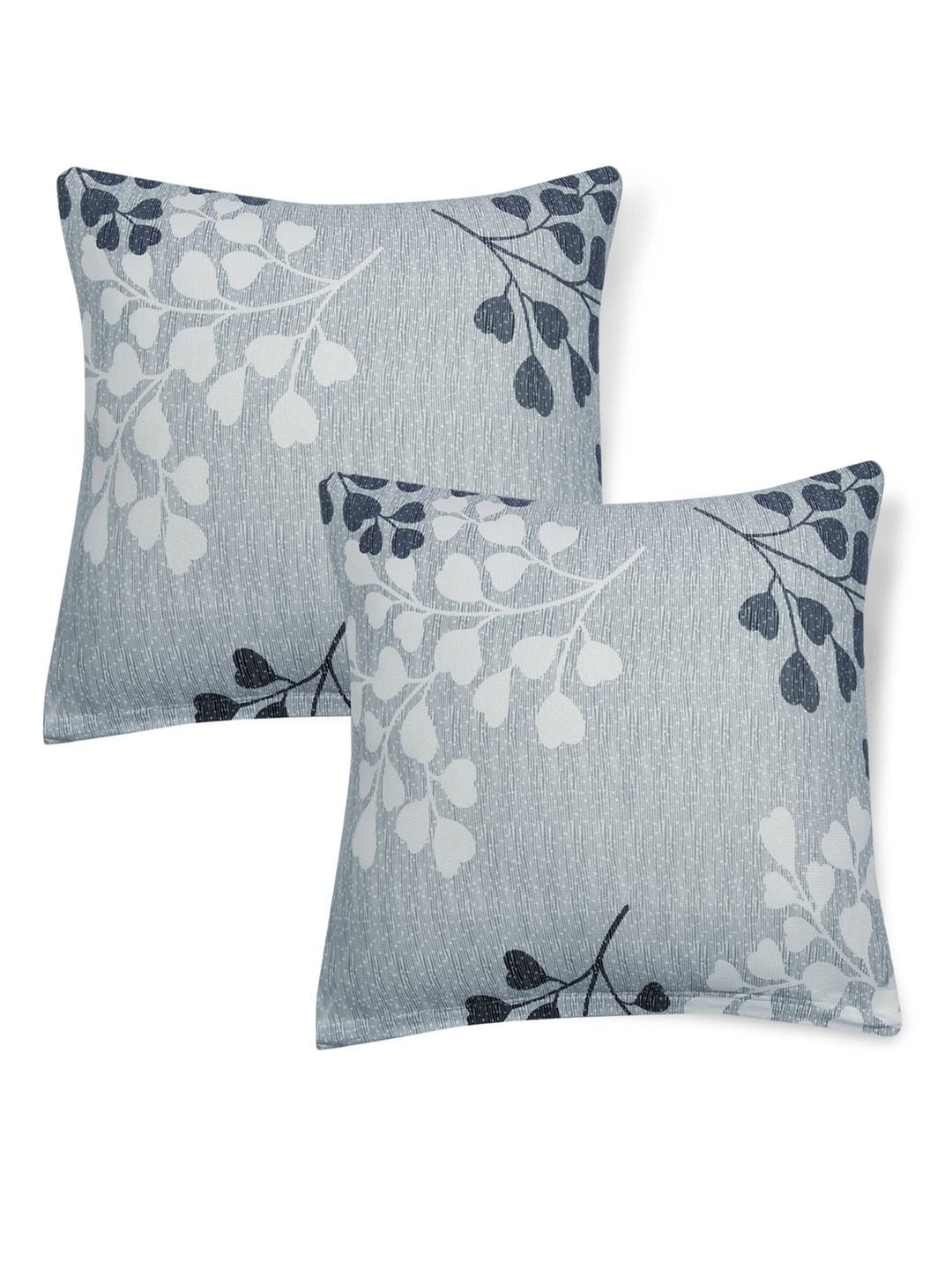 HOKIPO Grey Leaves Stretchable Sofa Cushion Cover 16x16, Pack of 2