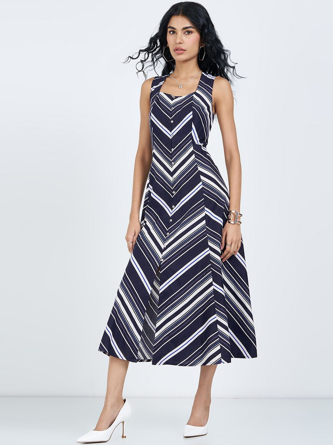 Honey by Pantaloons Striped A-Line Midi Dress