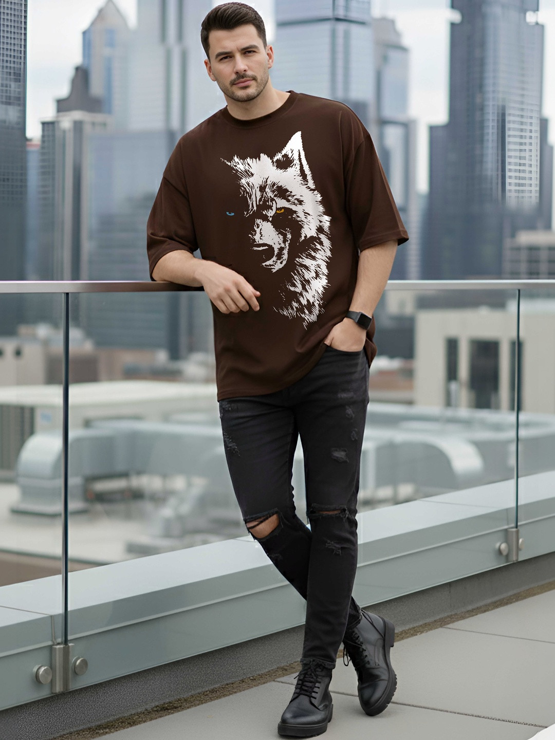 SYMBLANCE Round Neck Short Sleeve Oversized Fit Tshirt