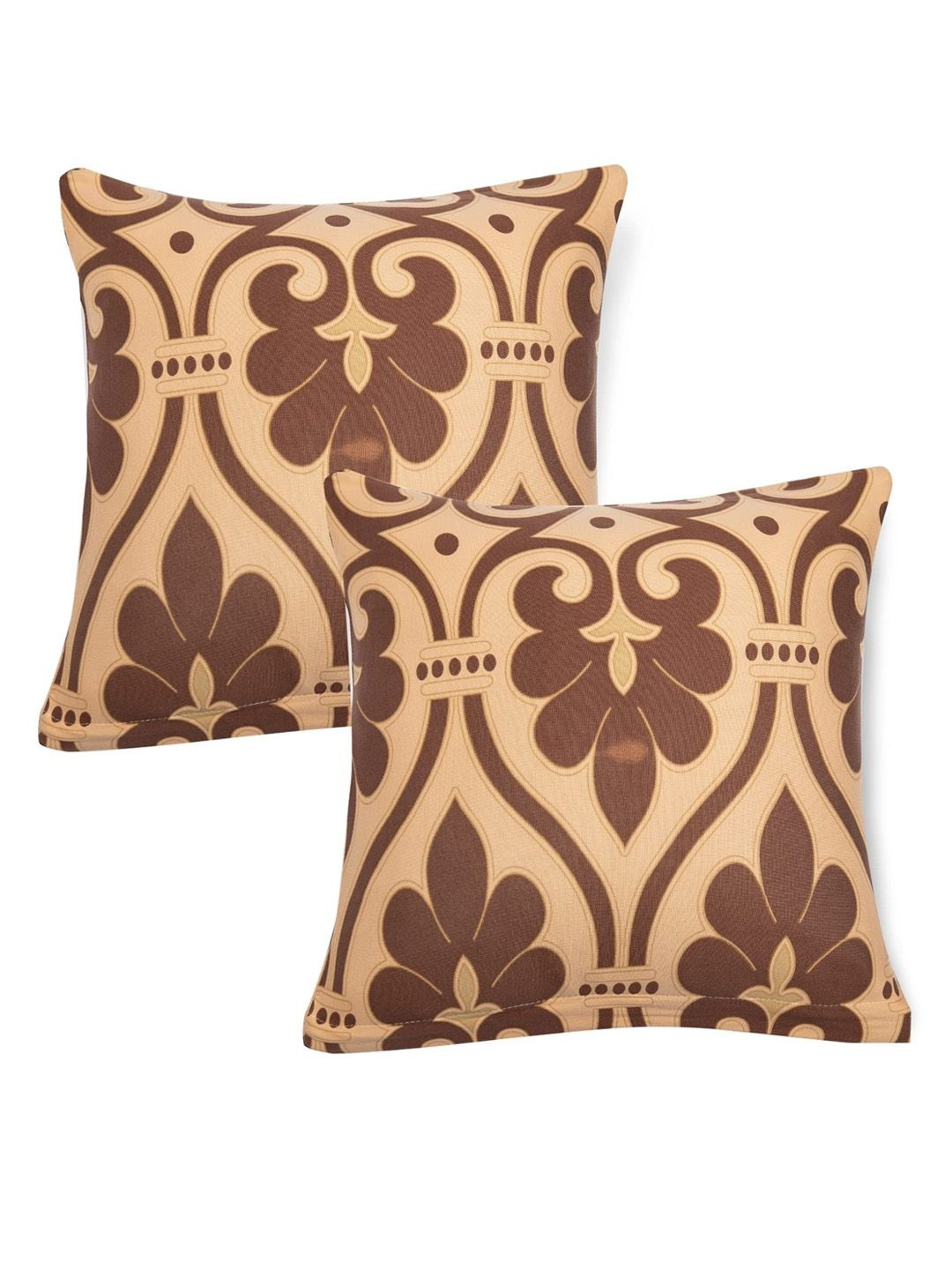 HOKIPO Brown Polyester Blend Stretchable Cushion Cover 16x16, Pack of 2