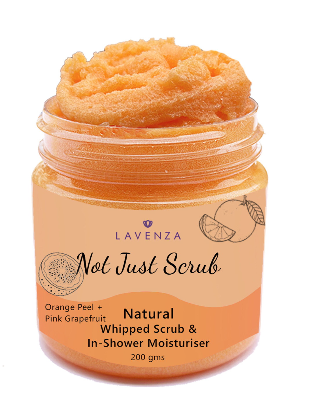 LAVENZA Freshly Whipped Body Scrub & In-Shower Moisturiser - Orange Peel & Grapefruit-250g