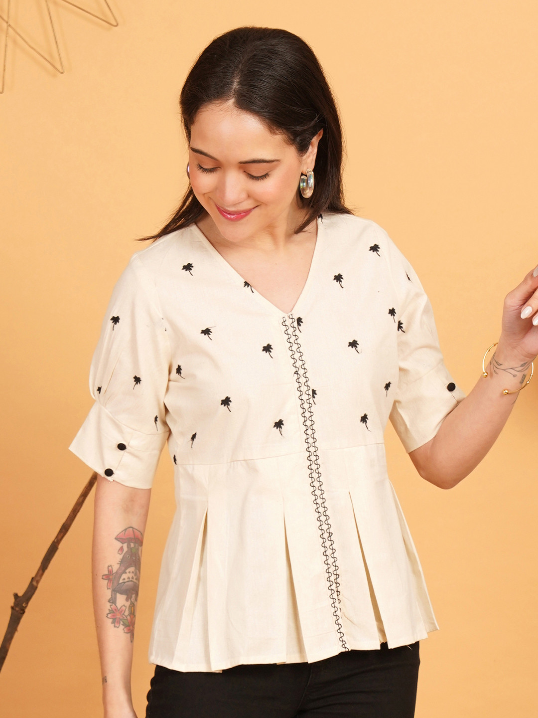 Brownverse Women Embroidered Cotton Top