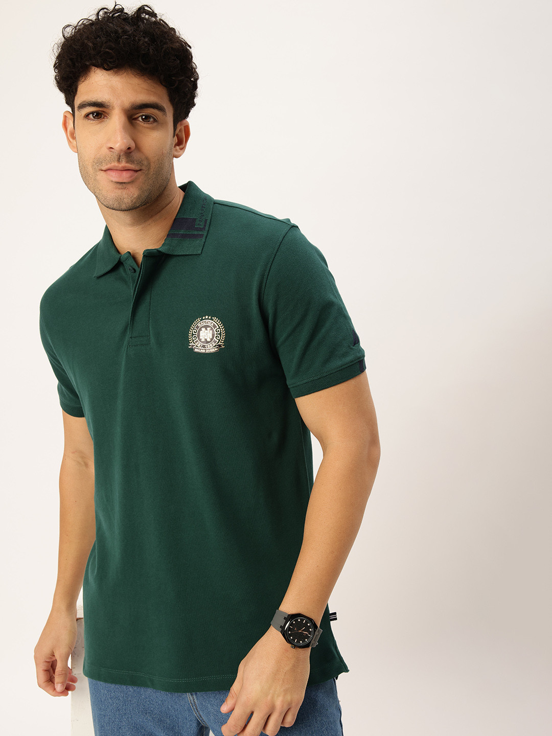 Nautica Brand Logo Printed Polo Collar Pure Cotton T-shirt