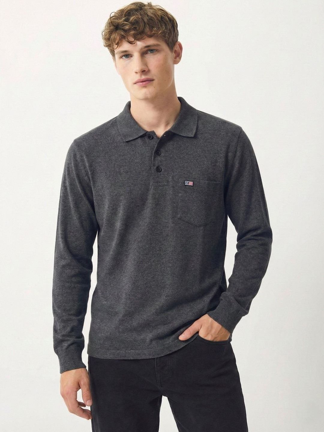 SANDPIPER Long Sleeves Polo Collar Cotton T-shirt