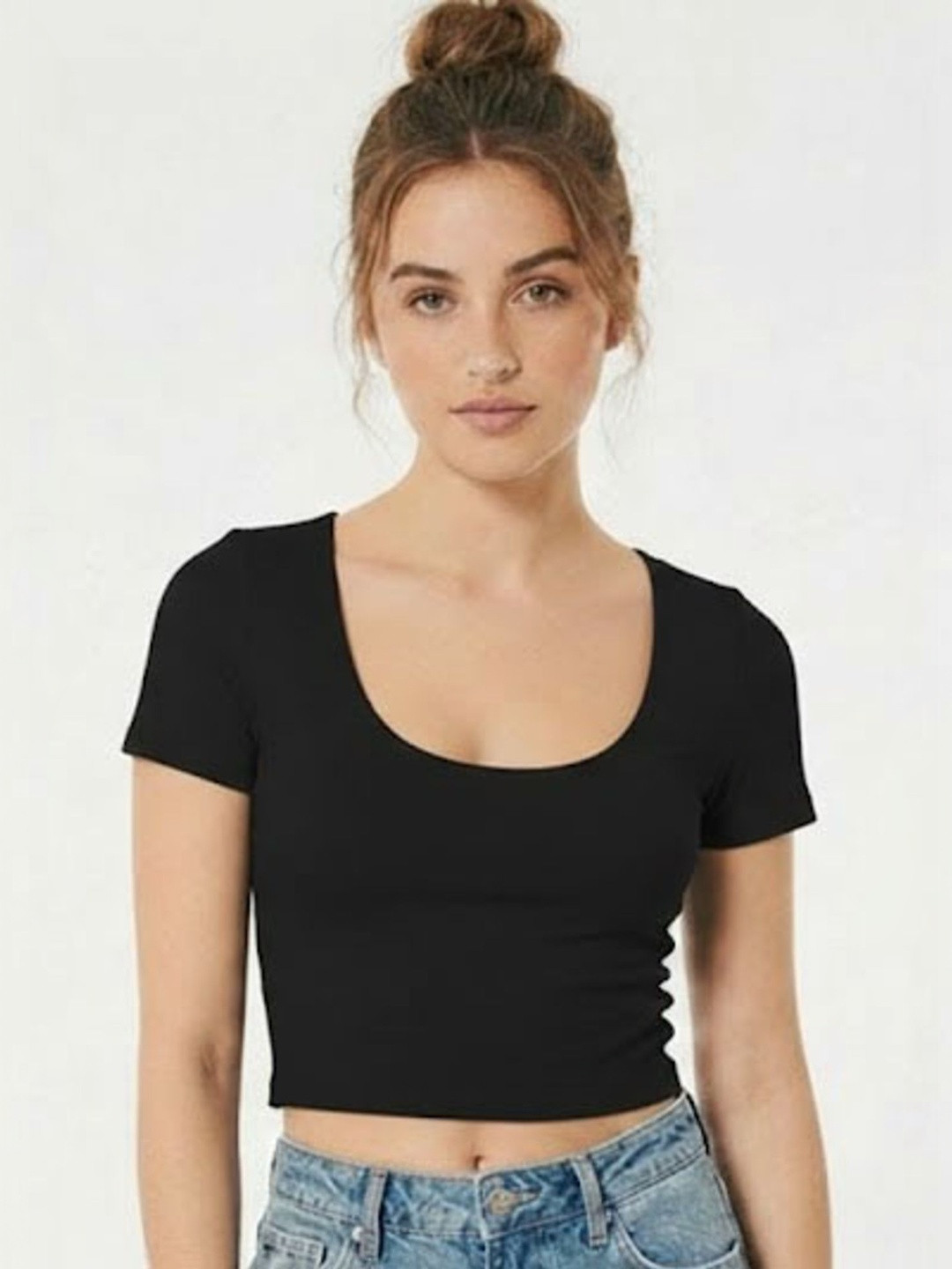 Stars and You Short Sleeves Scoop Neck Cotton Crop Top