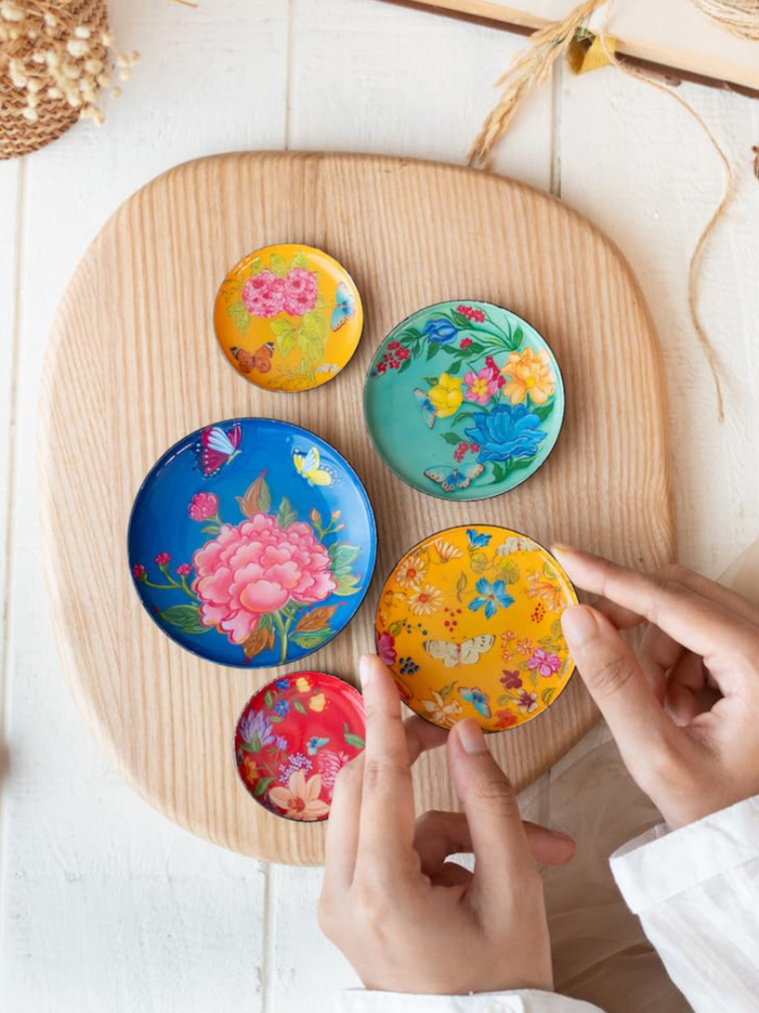 Ritualistic Set of 5 Pushpam Art Fridge Magnet