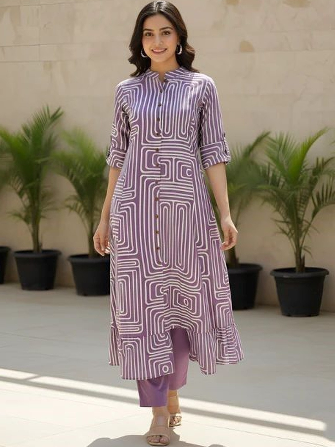 Moda Rapido Summer Checks Chanderi Printed Tunic with Trousers