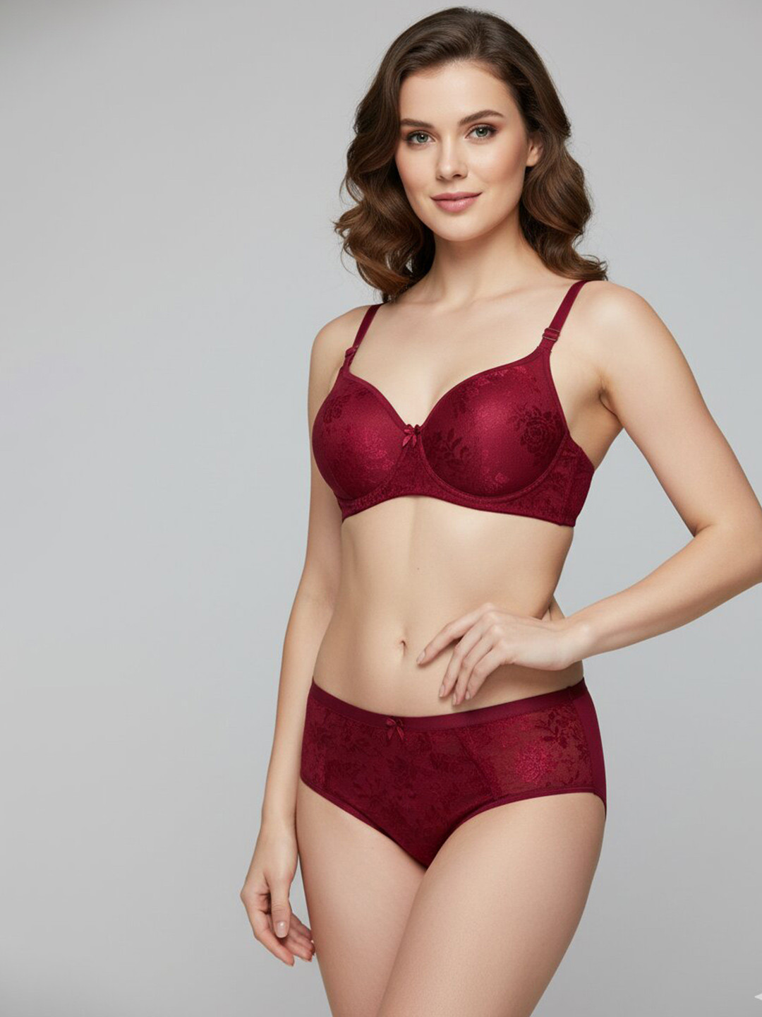 Kinzie Self Design Lightly Padded and Underwired Mid-Rise Lingerie Set