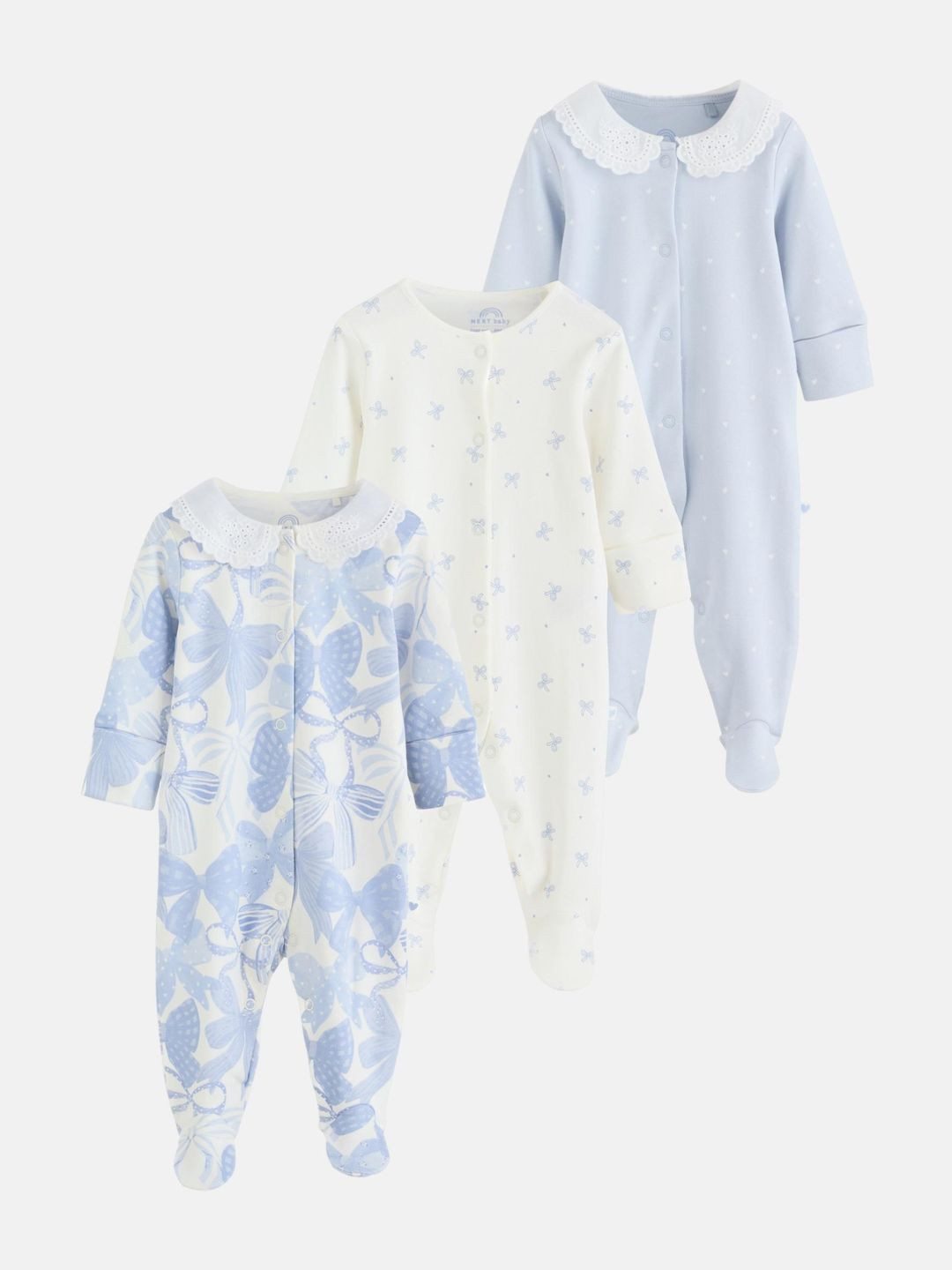 NEXT Girls Pack of 3 Pure Cotton Printed Sleepsuits