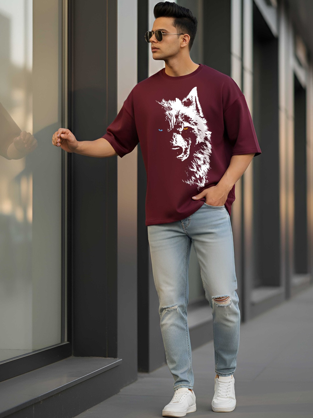 SYMBLANCE Round Neck Short Sleeve Oversized Fit Tshirt