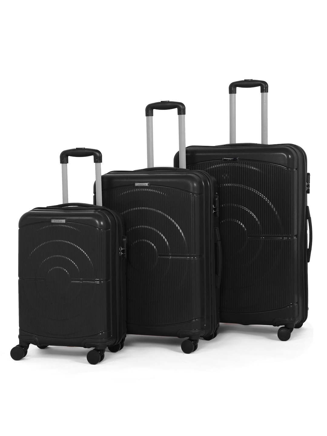 Teakwood Leathers Unisex Set Of 3 Textured Water Resistant Trolley Suitcases