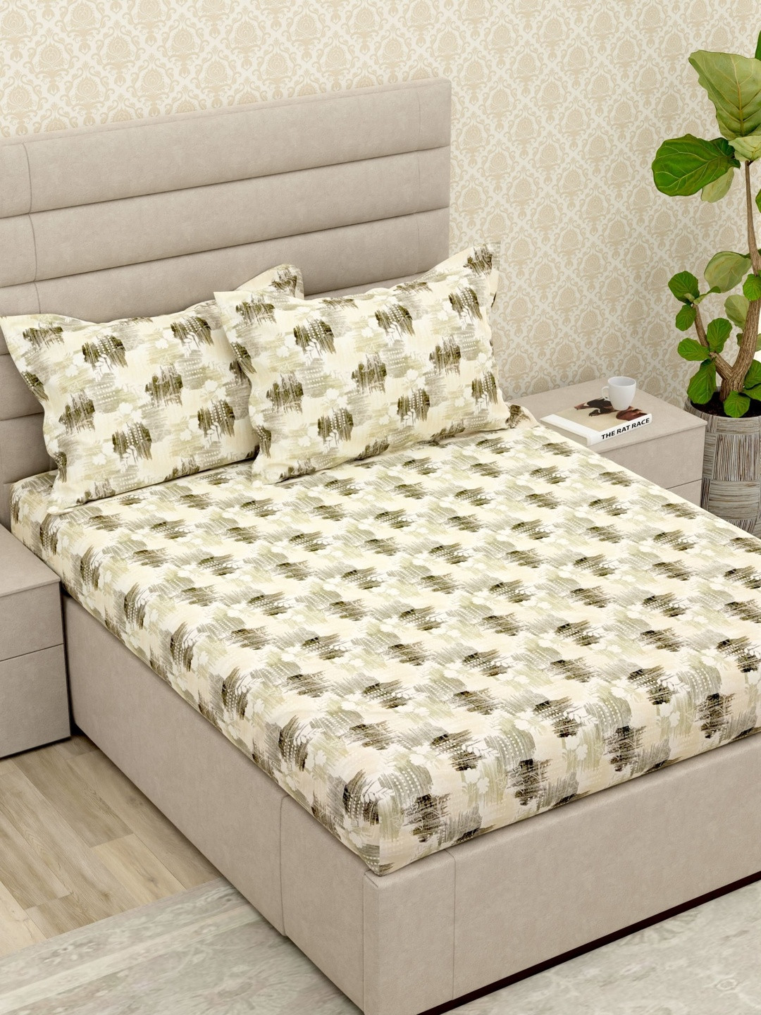 Pure Decor Cream-Coloured 180 TC King Bedsheet with 2 Pillow Covers