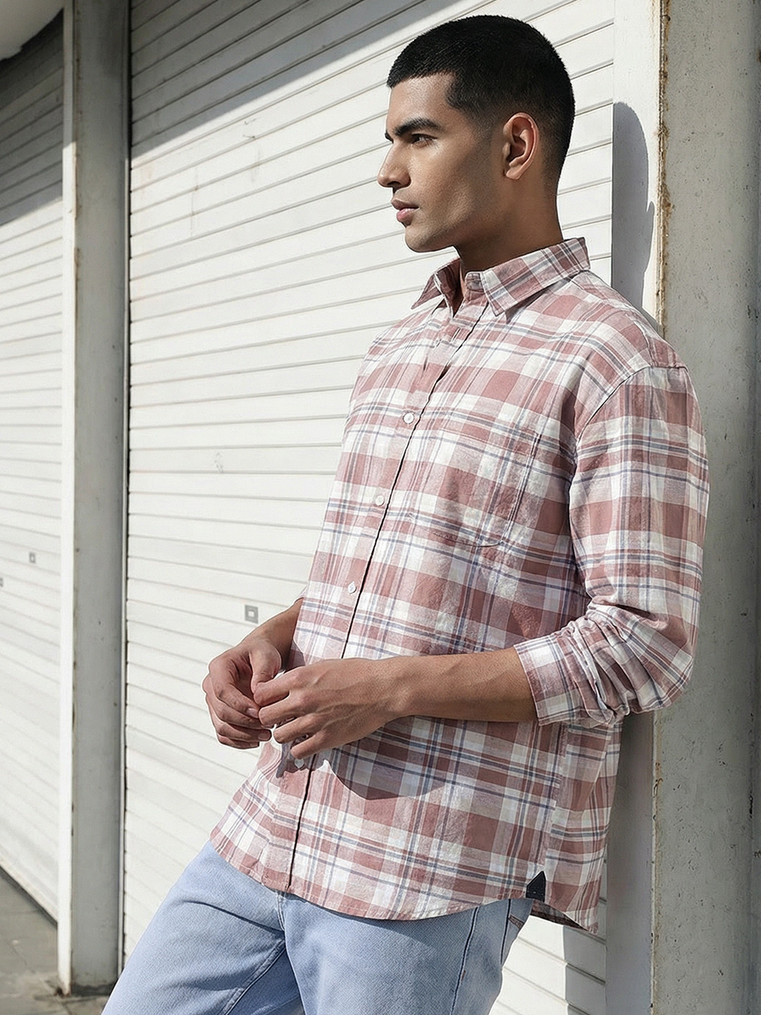 The Roadster Life Co. Relaxed Fit Checked Drop-Shoulder Sleeves Pure Cotton Casual Shirt