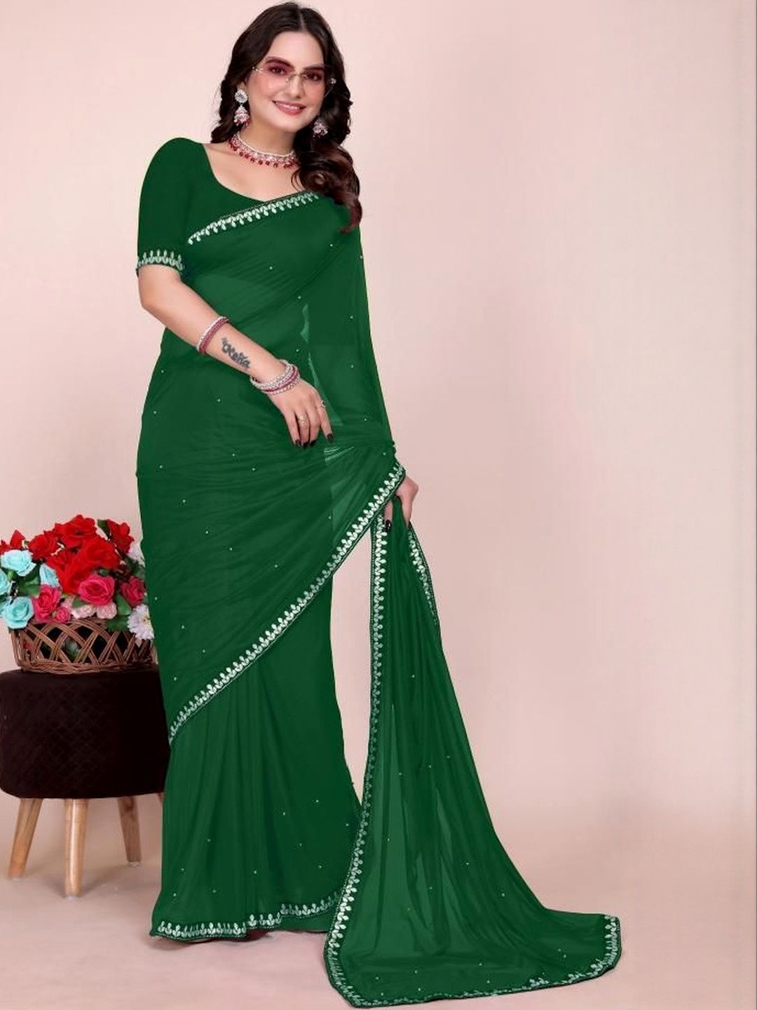 Varutex Embellished Sequinned Heavy Work Saree
