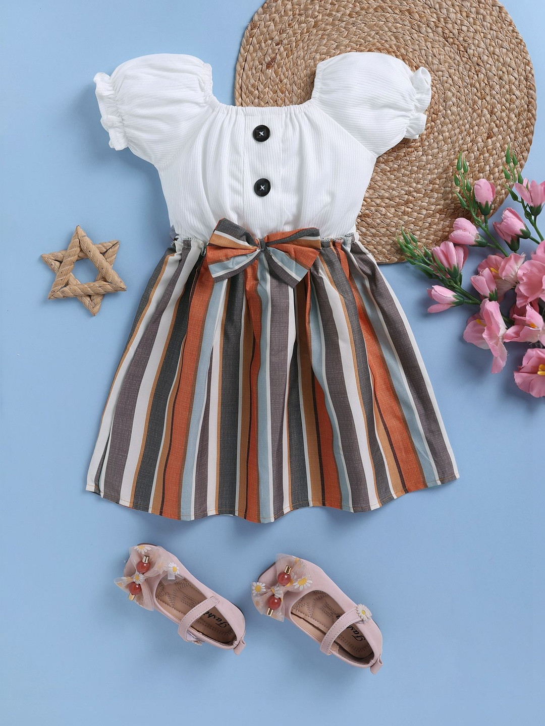 Blushh Berry Girls Print Flutter Sleeve Fit & Flare Dress