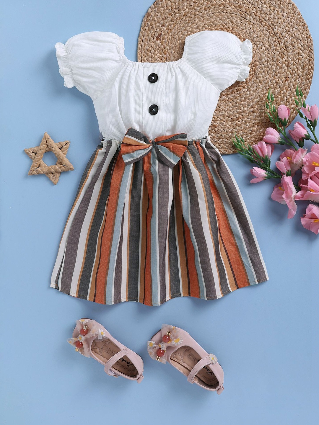 Blushh Berry Girls Print Flutter Sleeve Fit & Flare Dress