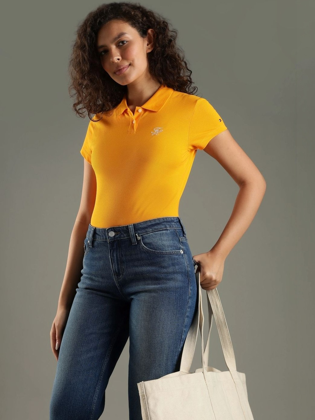 Tommy Hilfiger Women Brand Logo Polo Collar Slim Fit T-shirt