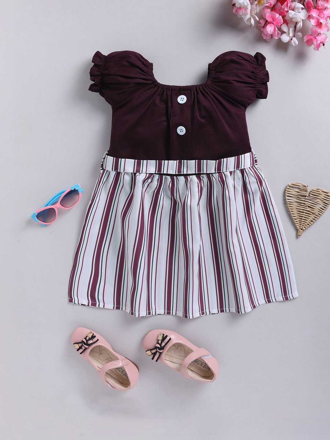 Blushh Berry Girls Print Flutter Sleeve Fit & Flare Dress
