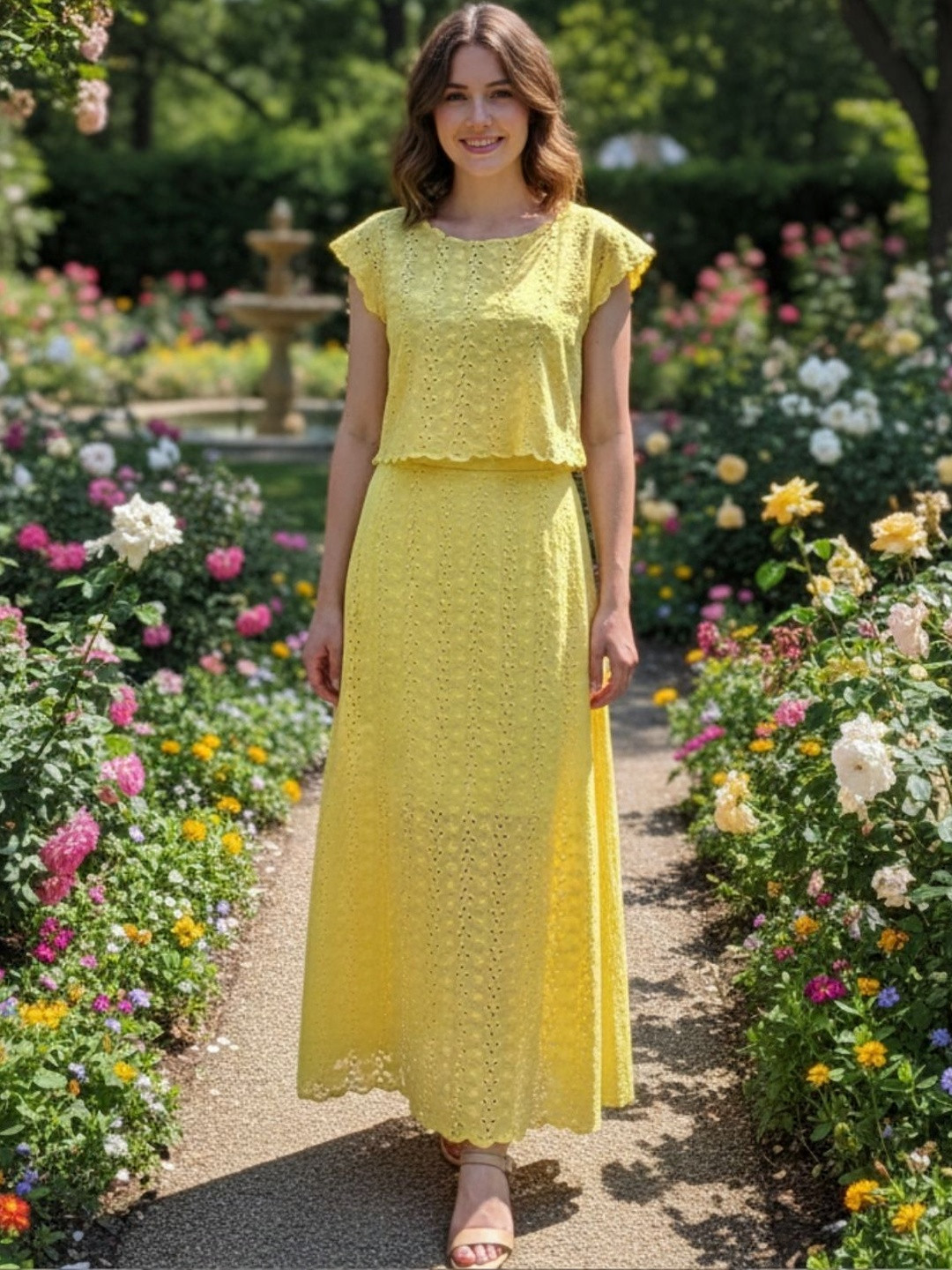 HOUSE OF JAMOTI Schiffli Embroidered Top with Skirt
