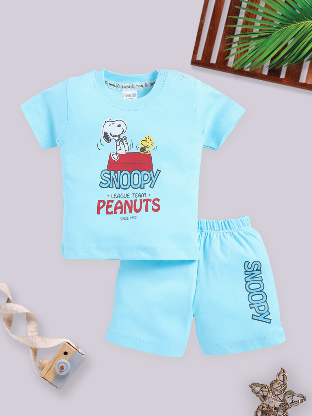 YK X Tinyo Infant Boys Snoopy Printed Pure Cotton T-shirt with Shorts