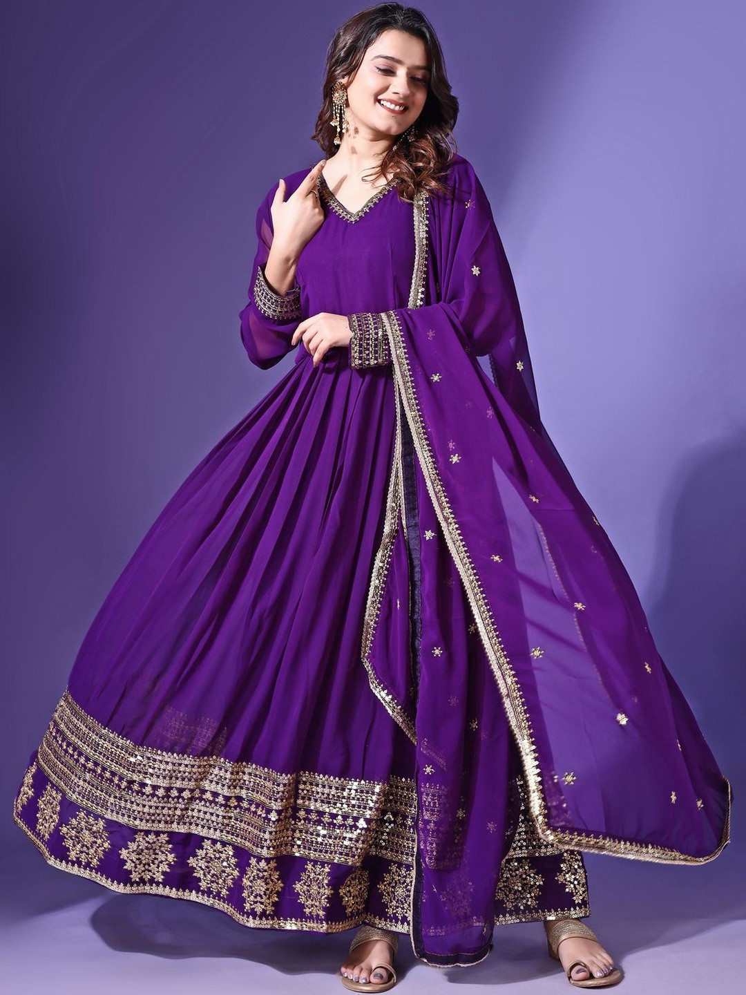 HERE&NOW Women Ethnic Motifs Embroidered Regular Kurta with Palazzos & Dupatta