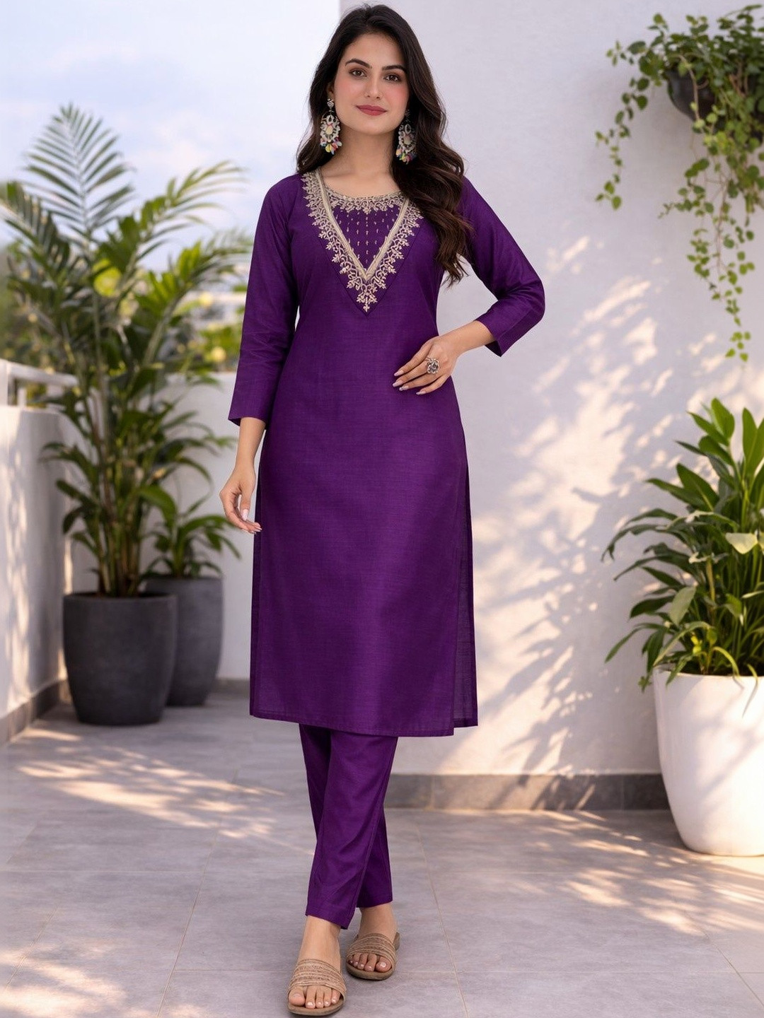DAMAAR TEXTILE Women Floral Embroidered Regular Thread Work Kurta with Trousers