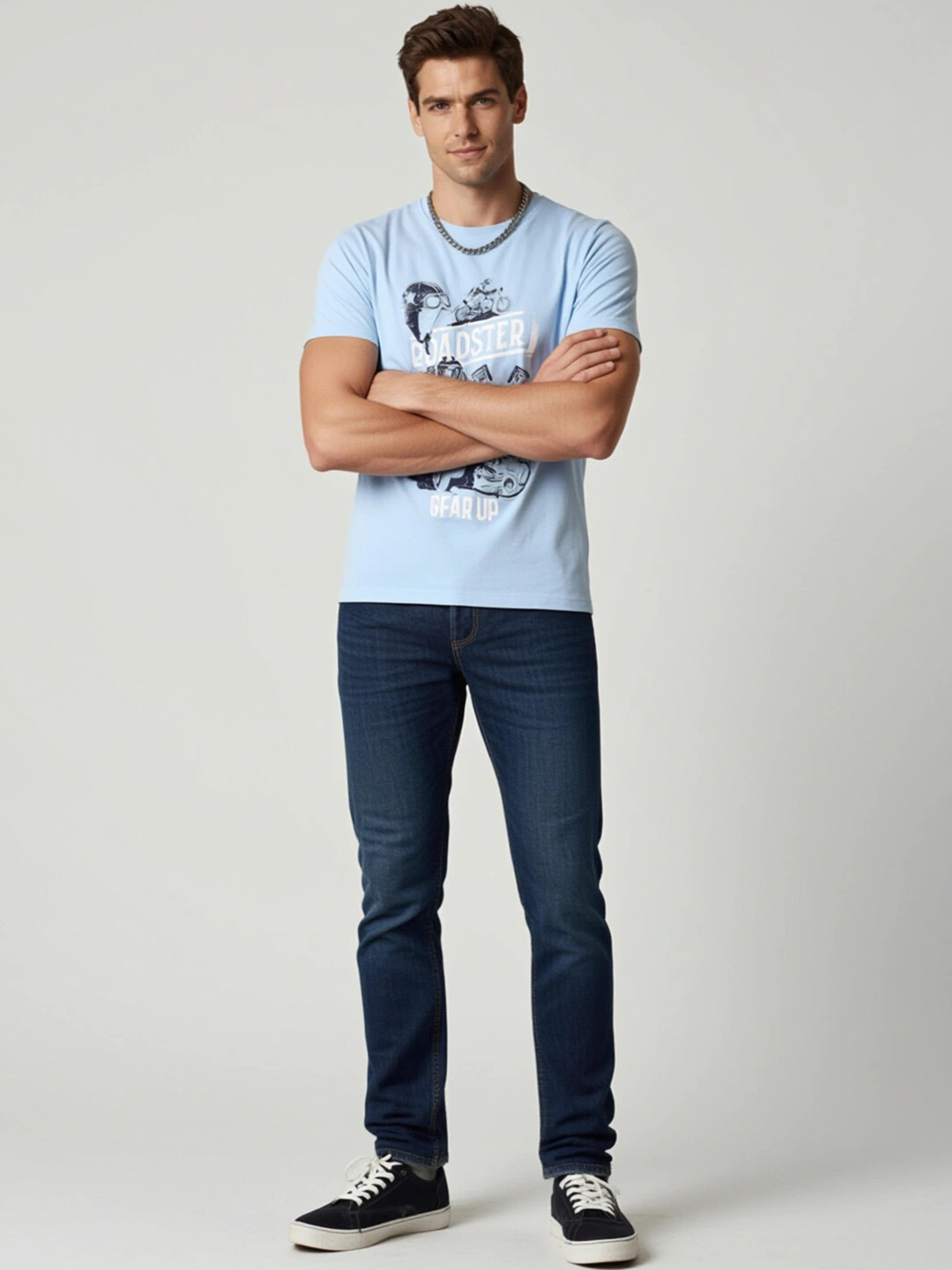 The Roadster Lifestyle Co Gear Up Biker Printed Pure Cotton T-Shirt