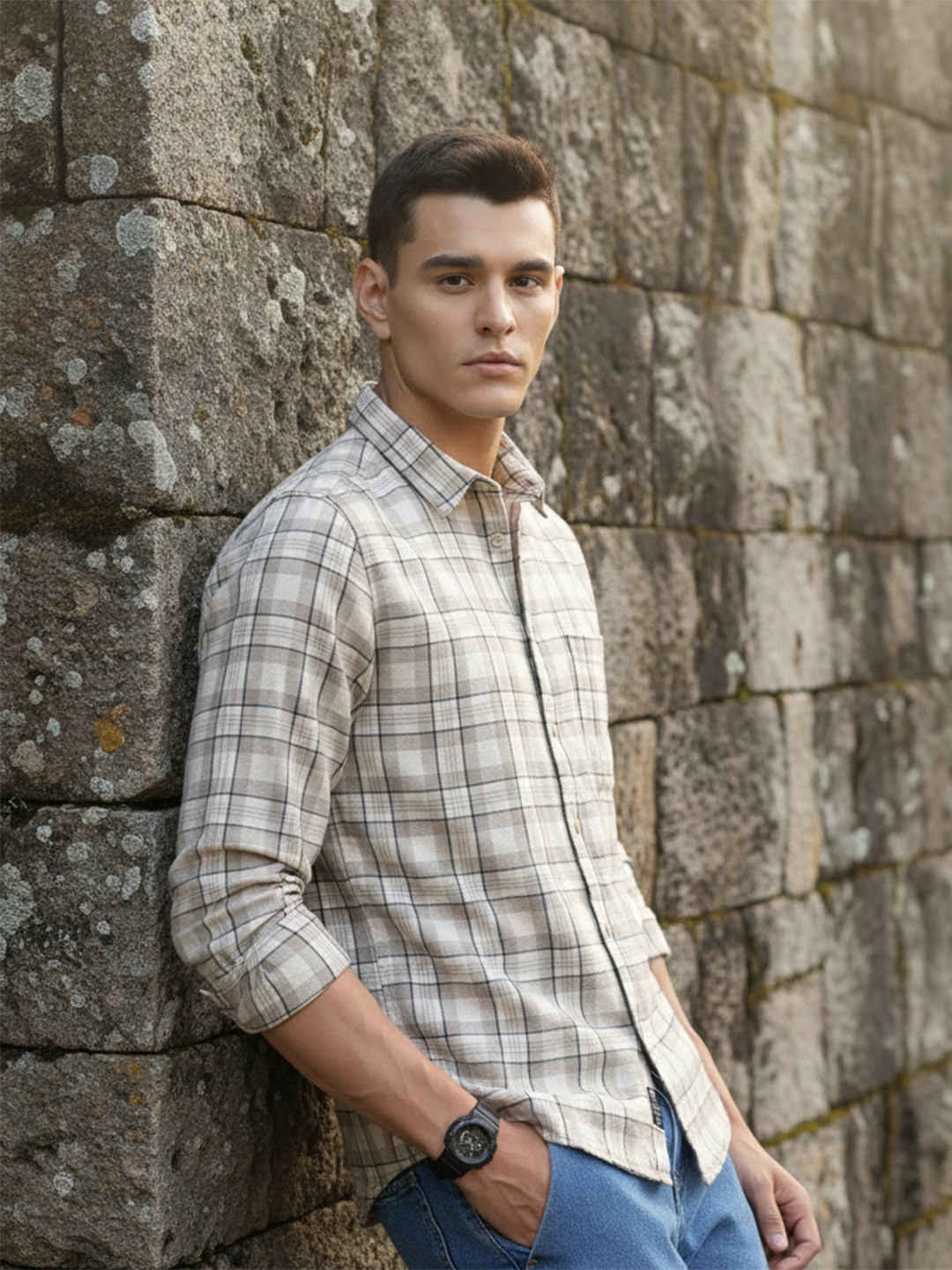 The Roadster Life Co. Pure Cotton Checked Self-Design Casual Shirt