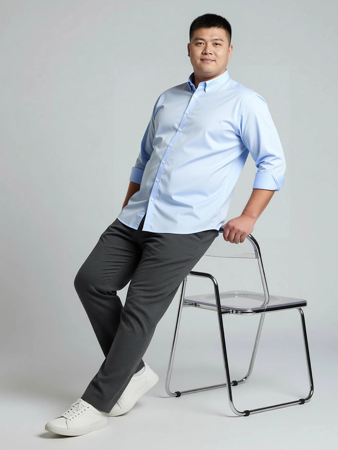 Sztori Plus Size Standard Button-Down Collar Pure Cotton Casual Shirt