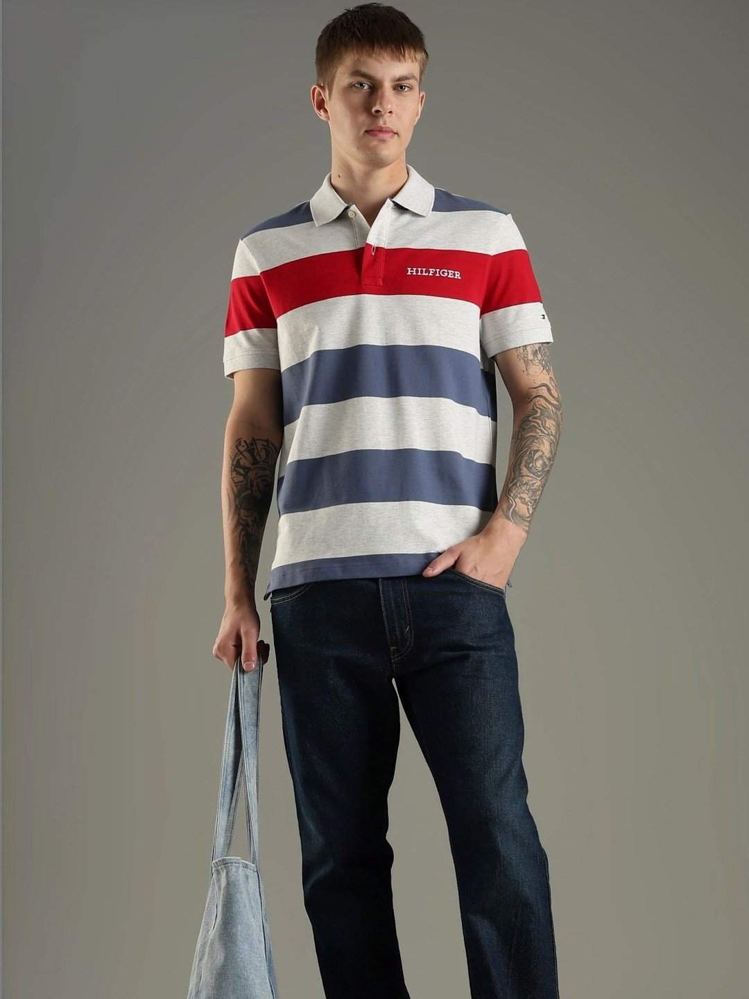Tommy Hilfiger Men Striped Polo Collar T-shirt