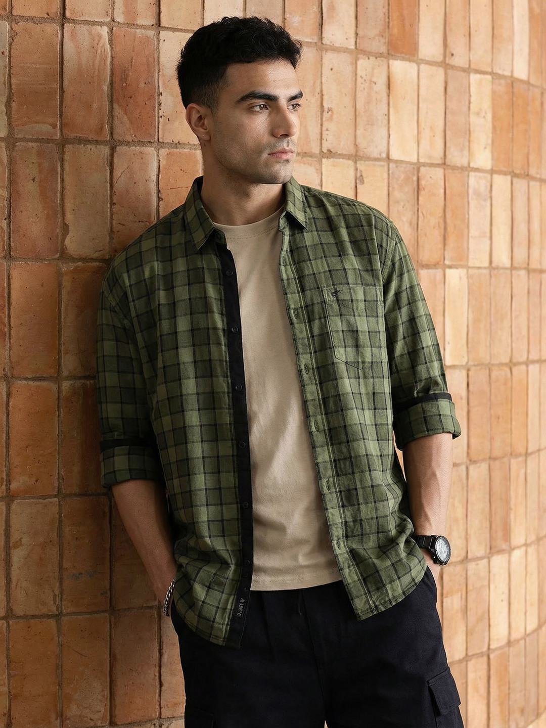 The Roadster Life Co. Pure Cotton Checked Relaxed Fit Casual Shirt