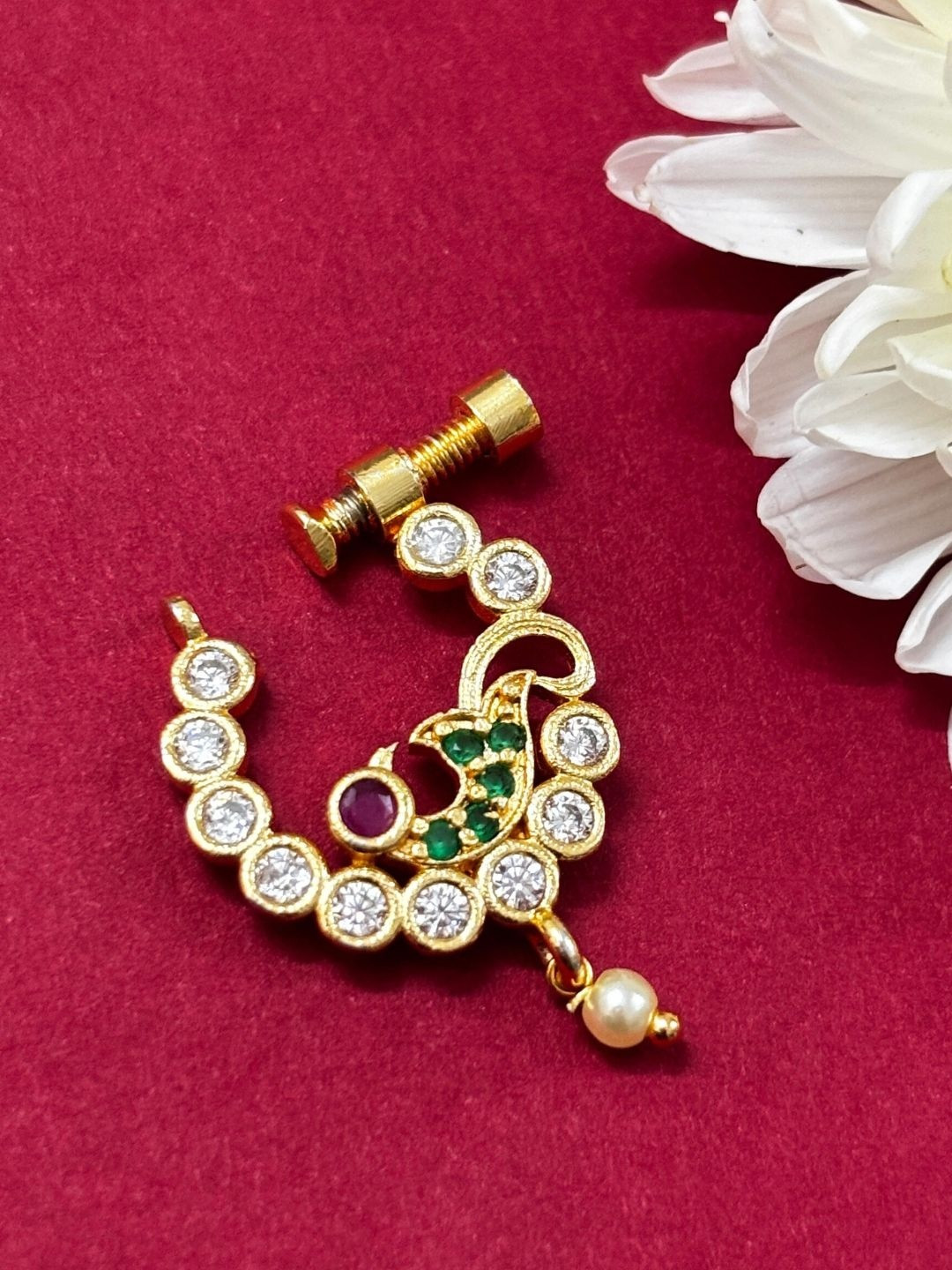 VIVAZS Gold-Plated American Diamond Ring Nosepin
