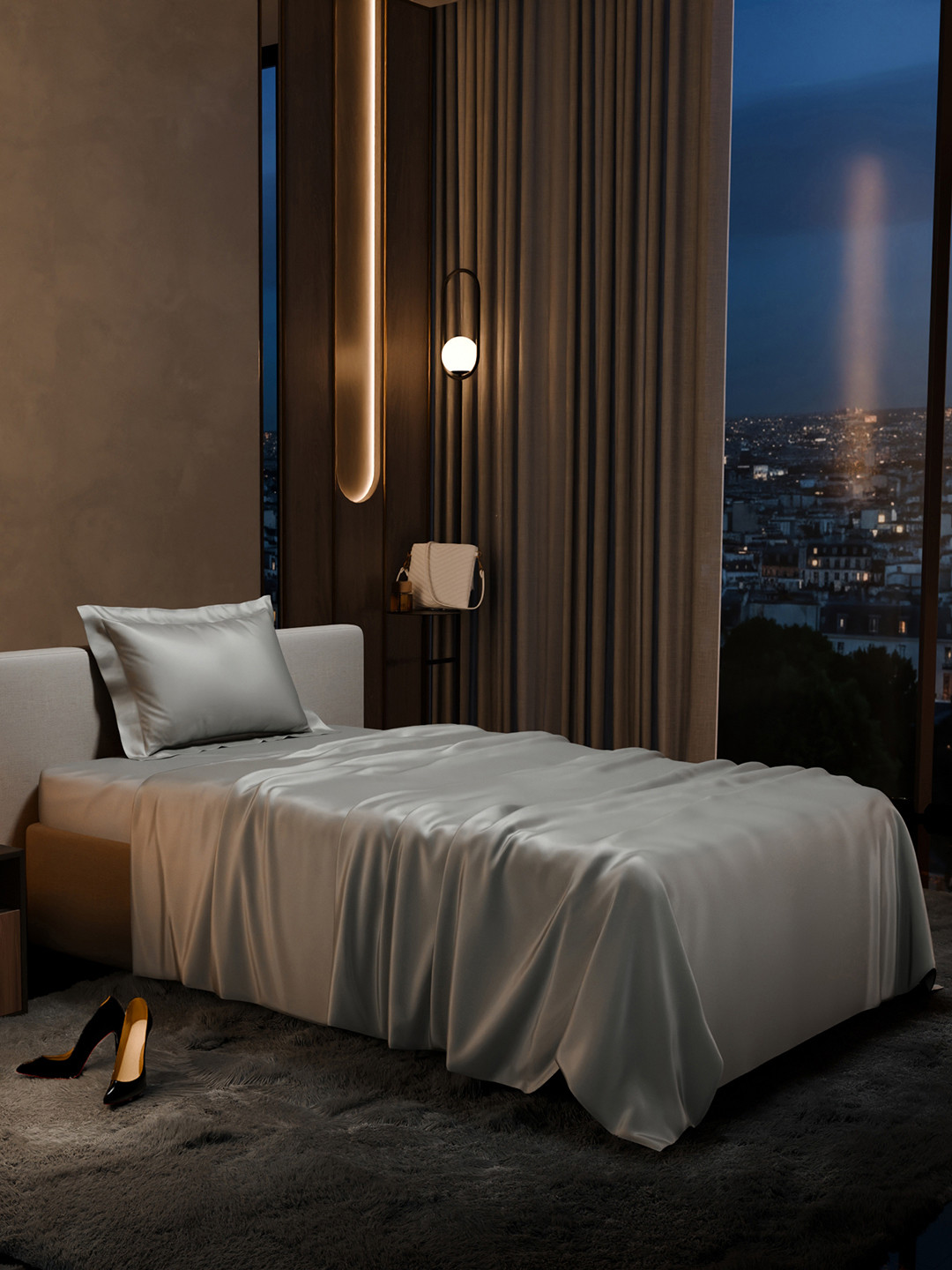 Stoa Paris Date Night Collection Solid Poly Satin 300 TC Single Bedsheet-228 x 152 cm